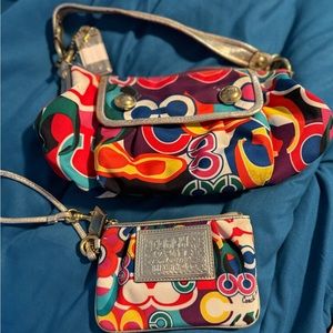Coach Poppy Glam Graffiti shoulder bag and matching wristlet.